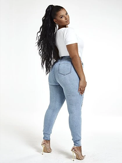 Fashion To Figure Light Wash High Rise Rhinestone Skinny Jeans - Tall Inseam 2 Fashion To Figure Light Wash High Rise Rhinestone Skinny Jeans - Tall Inseam - Image 2