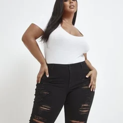 Fashion To Figure Black Mid-Rise All Over Destructed Skinny Jeans - Short Inseam -Pleasures SHOP x 83b3633d 3e71 42cd aa21 648c626cd35e