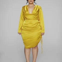 Fashion To Figure Kaley Cowl Neck Ruched Dress -Pleasures SHOP x 8450e376 69ac 458f 83fc 8fee72bb5f2d