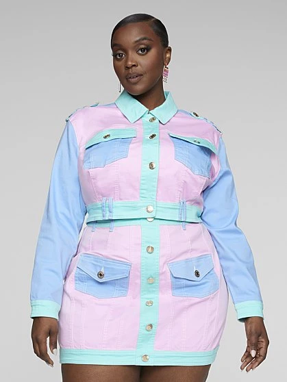 Fashion To Figure Alicia Denim Colorblock Jacket 3 Fashion To Figure Alicia Denim Colorblock Jacket - Image 3