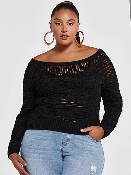 Fashion To Figure Bianca Pointelle Knit Cropped Sweater 6 Fashion To Figure Bianca Pointelle Knit Cropped Sweater - Image 6