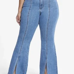 Fashion To Figure High Rise Flare Jeans With Front Slit - Short Inseam -Pleasures SHOP x 85ece854 51bc 43e9 aa1a f3a976680be6