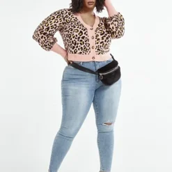 Fashion To Figure Olivia Leopard Print Cropped Cardigan -Pleasures SHOP x 86485f96 1204 496d 8ea9 c8a731ea6e7a