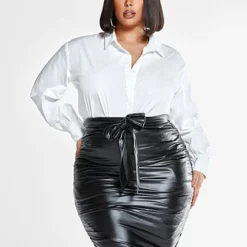 Fashion To Figure Paulina Faux Leather Skirt With Ruching Detail -Pleasures SHOP x 8769c42b 70c3 411e 9e77 1eee7376659f
