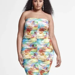 Fashion To Figure Serena Strapless Watercolor Print Dress With Ruching -Pleasures SHOP x 876ead02 b73b 4f14 b8a5 8e74d2c6e2ed