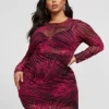 Fashion To Figure Luciana Palm Print Mesh Bodycon Dress