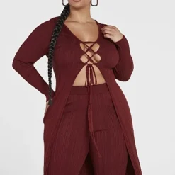 Fashion To Figure Dakota Lace-Up Ribbed Knit Cardigan -Pleasures SHOP x 88b8893d 1614 4d01 b566 6115d8e3504a