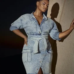 Fashion To Figure Marisa Tie Waist Denim Dress -Pleasures SHOP x 893734dc e689 4022 aaef 750d1e986bef