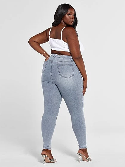 Fashion To Figure High Rise Rhinestone Button Fly Skinny Jeans - Short Inseam 4 Fashion To Figure High Rise Rhinestone Button Fly Skinny Jeans - Short Inseam - Image 4