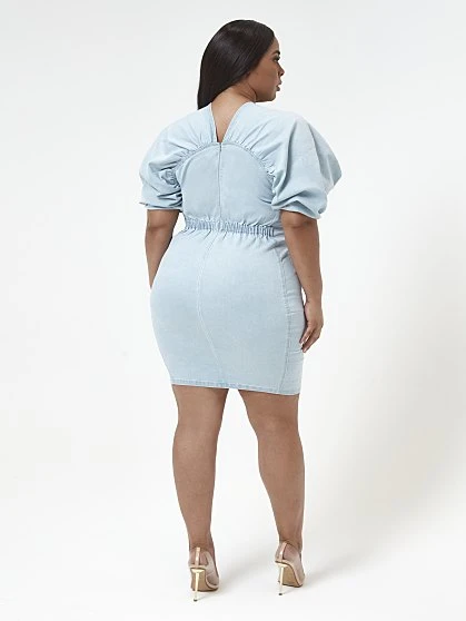 Fashion To Figure Tiffany Puff Sleeve Denim Dress 1 Fashion To Figure Tiffany Puff Sleeve Denim Dress