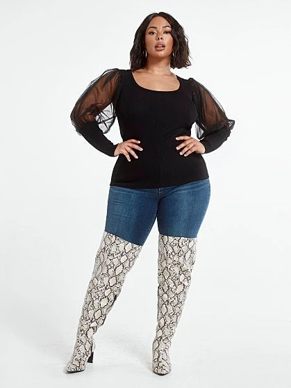 Fashion To Figure Adele Mixed Media Sweater With Chiffon Lantern Sleeves 3 Fashion To Figure Adele Mixed Media Sweater With Chiffon Lantern Sleeves - Image 3