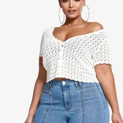 Fashion To Figure Sasha Crochet Cropped Cardigan -Pleasures SHOP x 8b932da2 c56f 41ce 9f53 66bc08b785b4