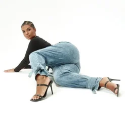 Fashion To Figure High Rise Paperbag Waist Jeans With Ankle Ties