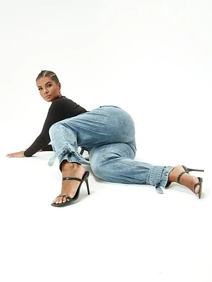 Fashion To Figure High Rise Paperbag Waist Jeans With Ankle Ties 1 Fashion To Figure High Rise Paperbag Waist Jeans With Ankle Ties