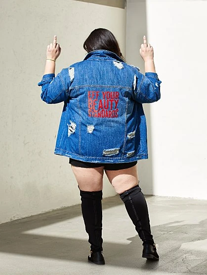 Fashion To Figure EYBS Denim Trucker Jacket 6 Fashion To Figure EYBS Denim Trucker Jacket - Image 6