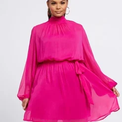 Fashion To Figure Adrianne Chiffon Mockneck Flare Dress -Pleasures SHOP x 8fb98bb1 daf1 46c6 8825 ff05a86b014c