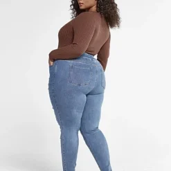 Fashion To Figure High Rise Medium Wash Destructed Jeggings