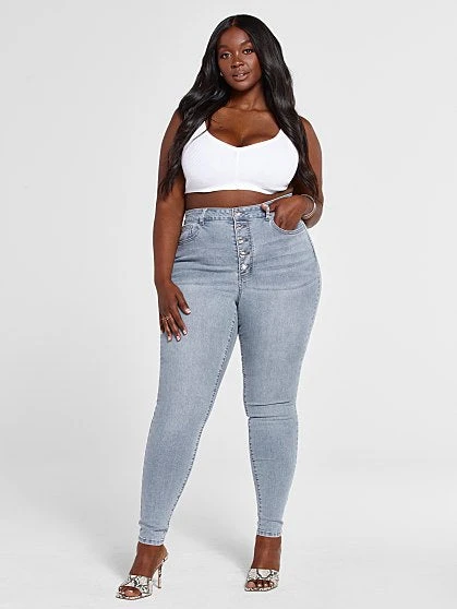 Fashion To Figure High Rise Rhinestone Button Fly Skinny Jeans - Short Inseam 5 Fashion To Figure High Rise Rhinestone Button Fly Skinny Jeans - Short Inseam - Image 5