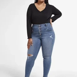 Fashion To Figure Medium Wash High Rise Button Fly Skinny Jeans - Short Inseam -Pleasures SHOP x 90dfe8d5 c212 4ceb ae06 350cf5272e64