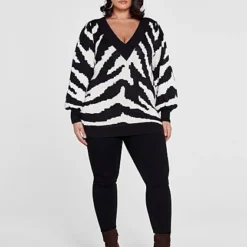 Fashion To Figure Veronica Zebra Print V-Neck Sweater -Pleasures SHOP x 90eeaacf cde7 452d 8c48 0177a581491e