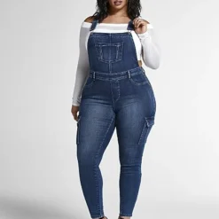 Fashion To Figure Dark Blue Wash Denim Cargo Overalls - Short Inseam -Pleasures SHOP x 91f49bfc 4935 4593 abbb 8bc3e3c3bc38