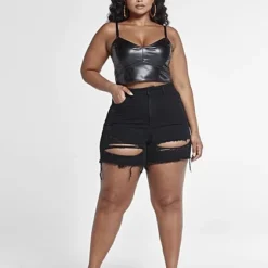 Fashion To Figure High Rise Destructed Cutoff Denim Shorts