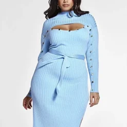 Fashion To Figure Callie Tie Waist Sweater Dress With Cutout Detail