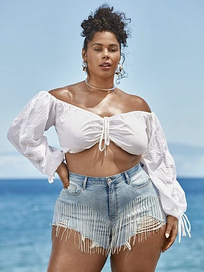 Fashion To Figure 'Honey Trap' Denim Shorts - Tabria Majors X FTF 3 Fashion To Figure 'Honey Trap' Denim Shorts - Tabria Majors X FTF - Image 3