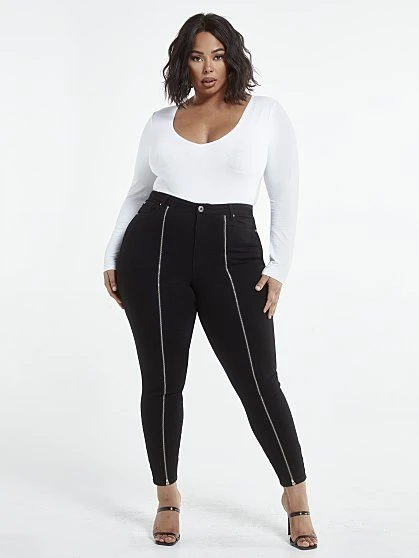 Fashion To Figure Black High Rise Zip Front Skinny Jeans 4 Fashion To Figure Black High Rise Zip Front Skinny Jeans - Image 4