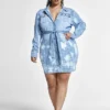 Fashion To Figure Nyssa Bleach Splatter Belted Denim Dress