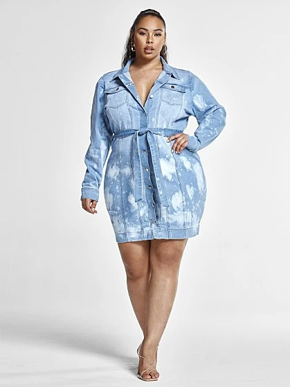 Fashion To Figure Nyssa Bleach Splatter Belted Denim Dress 1 Fashion To Figure Nyssa Bleach Splatter Belted Denim Dress