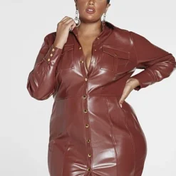 Fashion To Figure Stephanie Faux Leather Shirt Dress -Pleasures SHOP x 945c7b0c 2944 4215 9582 70a04e731ce9