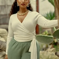 Fashion To Figure Angel Rib Knit Wrap Top -Pleasures SHOP x 94b8125a d4ea 411e ab4b 95b39f61031b