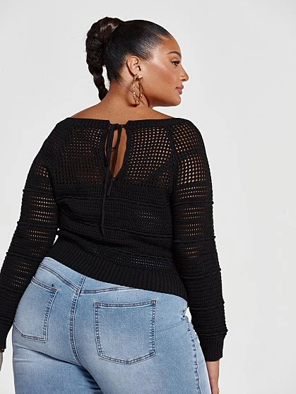 Fashion To Figure Bianca Pointelle Knit Cropped Sweater 5 Fashion To Figure Bianca Pointelle Knit Cropped Sweater - Image 5