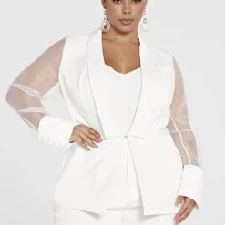 Fashion To Figure Juliette Organza Sleeve Tuxedo Style Blazer - Gabi Fresh X FTF