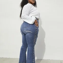 Fashion To Figure High Rise Lace Up Side Flare Jeans