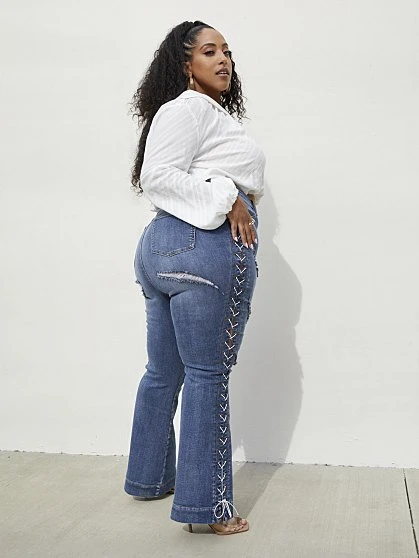 Fashion To Figure High Rise Lace Up Side Flare Jeans 1 Fashion To Figure High Rise Lace Up Side Flare Jeans