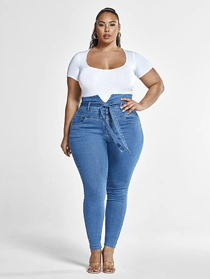 Fashion To Figure Ultra High Rise Tie Front Skinny Jeans - Tall Inseam 3 Fashion To Figure Ultra High Rise Tie Front Skinny Jeans - Tall Inseam - Image 3