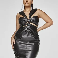 Fashion To Figure FTF Black Label - Gigi Faux Leather Twist Front Dress -Pleasures SHOP x 98c4e9f1 a63d 4144 bb72 3a7e41fa373f