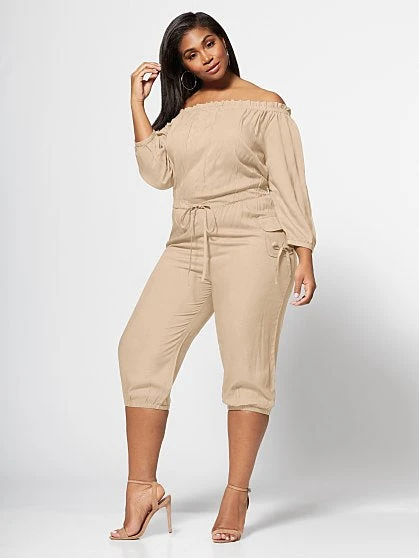 Fashion To Figure Jenny Off-Shoulder Utility Jumpsuit 1 Fashion To Figure Jenny Off-Shoulder Utility Jumpsuit
