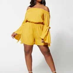 Fashion To Figure Edaline Off Shoulder Romper -Pleasures SHOP x 98f58e04 01c5 4959 bee1 7dce5b5df65a