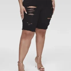 Fashion To Figure High Rise Destructed Denim Bermuda Shorts -Pleasures SHOP x 99da19d3 52ec 460e 8983 1dfac8421895