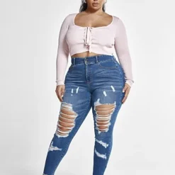 Fashion To Figure High Rise Blowout Curvy Fit Skinny Jeans - Short Inseam -Pleasures SHOP x 99e69a3b b0da 40de ba28 866a2150d405