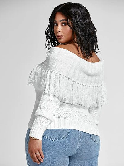 Fashion To Figure Jeanette Off The Shoulder Fringe Sweater 3 Fashion To Figure Jeanette Off The Shoulder Fringe Sweater - Image 3