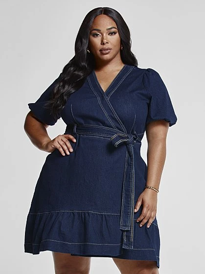 Fashion To Figure Julia Denim Front Tie Wrap Dress 5 Fashion To Figure Julia Denim Front Tie Wrap Dress - Image 5