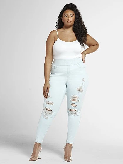 Fashion To Figure Light Wash High-Rise Destructed Jeggings 2 Fashion To Figure Light Wash High-Rise Destructed Jeggings - Image 2