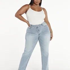 Fashion To Figure High Rise Light Wash Crossover Waist Jeans - Tall Inseam -Pleasures SHOP x 9ade6912 048f 47cc 95ad 1b4d29254f0a