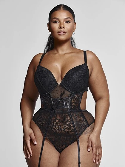 Fashion To Figure Angelina Corset Detail Lace Bodysuit With Garter Belt & Stockings 1 Fashion To Figure Angelina Corset Detail Lace Bodysuit With Garter Belt & Stockings
