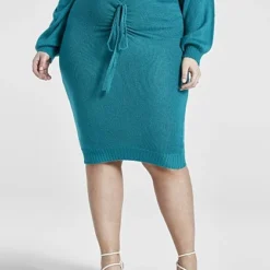 Fashion To Figure Claudette Ruched Sweater Skirt -Pleasures SHOP x 9cffe13b 32ef 4f13 a296 dc7e98ecf149