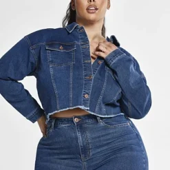 Fashion To Figure Bria Denim Cropped Jacket With Raw Hem -Pleasures SHOP x 9dc2f524 bd31 42b4 b7f2 6d4c3fe4c200